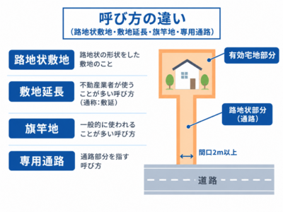 路地状敷地・敷地延長・旗竿地・専用通路の違い